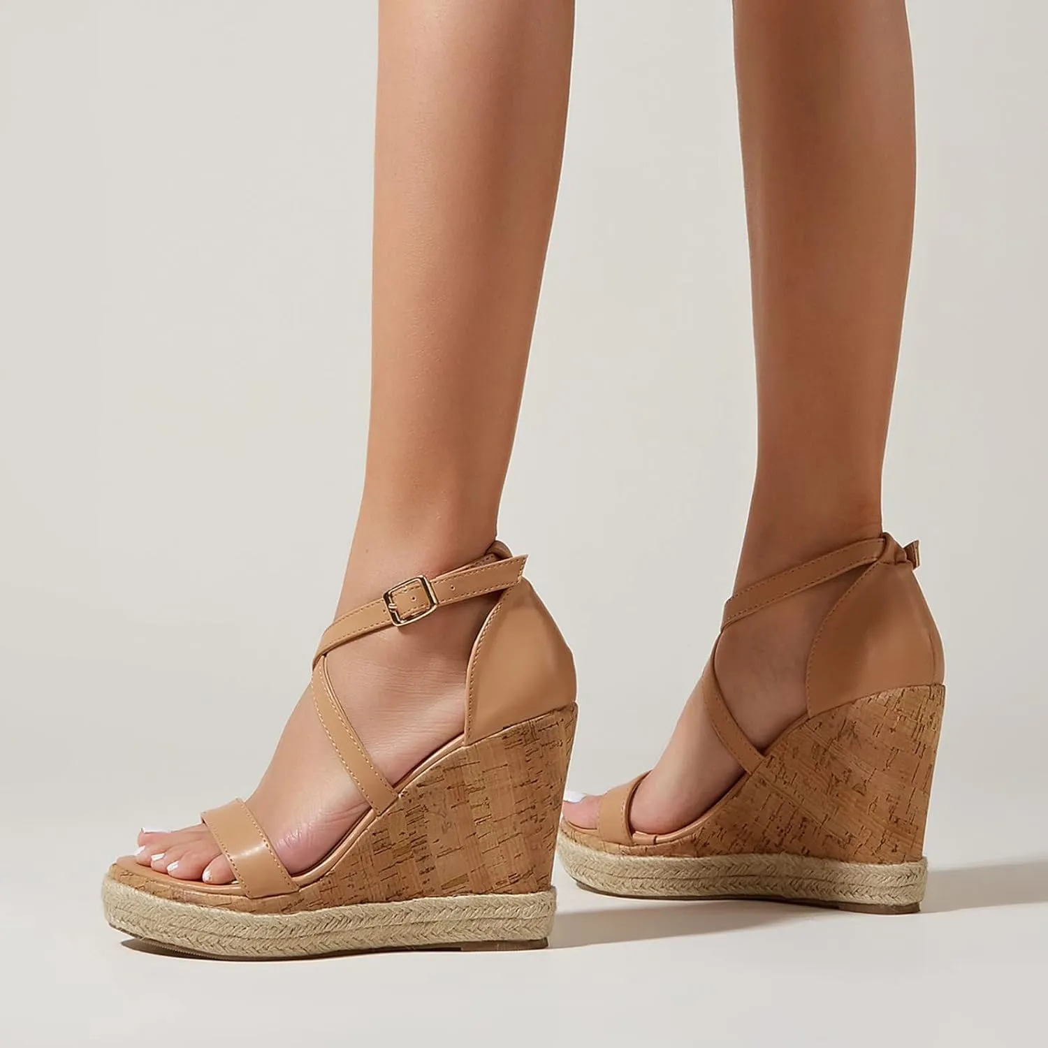 Cathalem Wedge Sandals for Women Summer Platform Flat Sandals Ladies Outside Open Toe Ankle Wrap Sandals Beach Outdoor Sandals