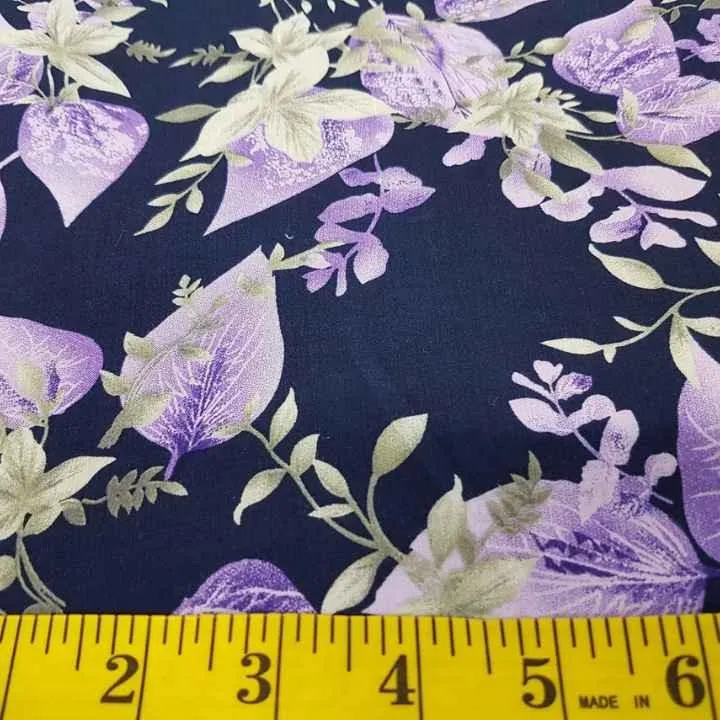 Challis Fabric, Floral Print Fabric in Navy Fabric