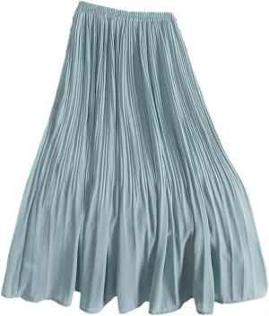Chiffon Pleated Midi Skirt, Women Casual Simple Style Skirt, Solid A Line Elastic High Waist Long Skirt