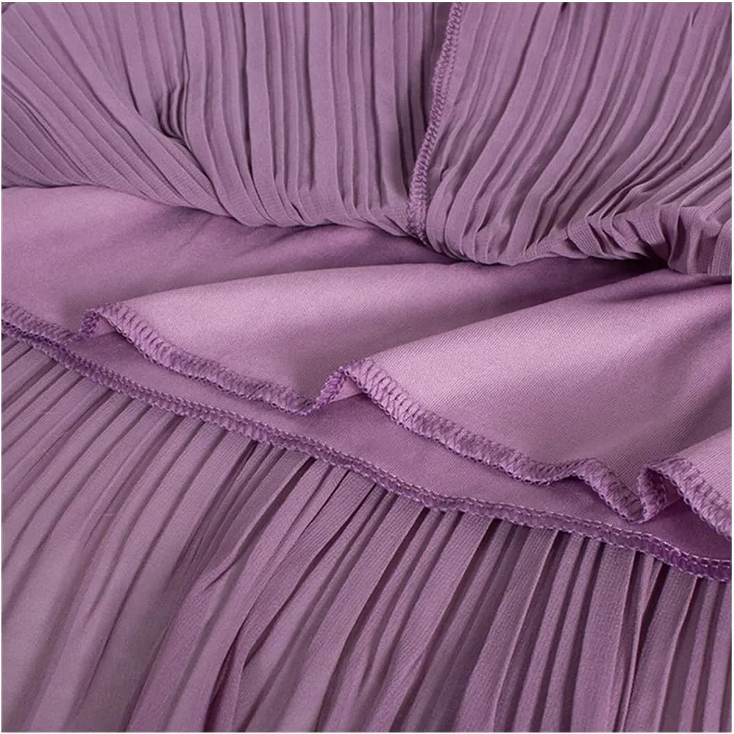 Chiffon Pleated Midi Skirt, Women Casual Simple Style Skirt, Solid A Line Elastic High Waist Long Skirt