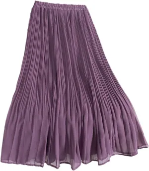 Chiffon Pleated Midi Skirt, Women Casual Simple Style Skirt, Solid A Line Elastic High Waist Long Skirt