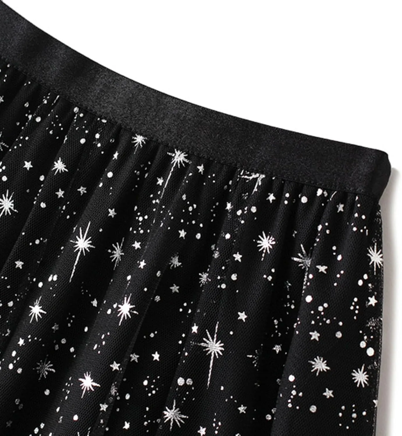 Chiffon Sequin Skirts for Women High Waist Swing Pleated Skirts Elastic Waist Casual Ruffle Long Skirt
