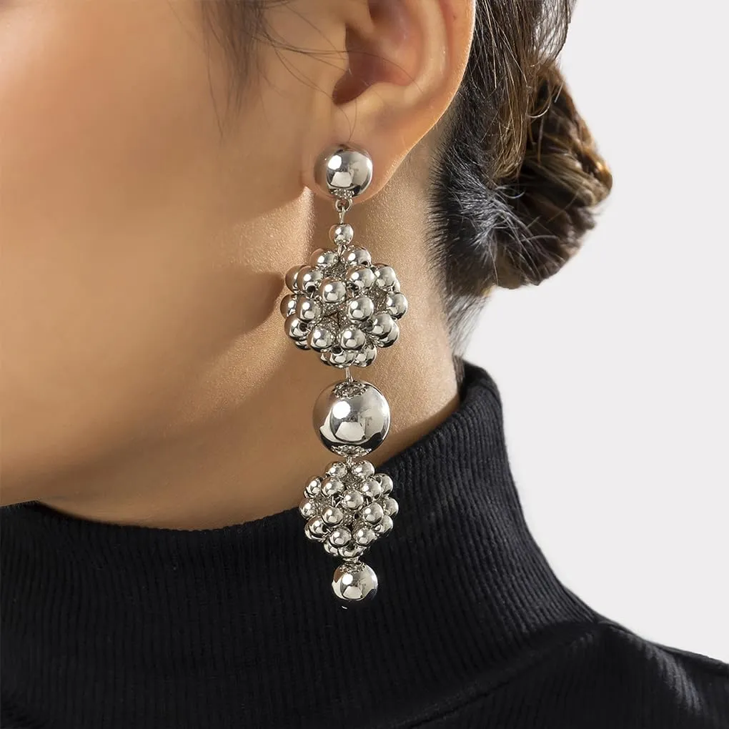 Chunky Gold Balls Drop Dangle Earrings for Women Her Trendy Silver Round Beaded Dangling Earrings Long Disco Ball Earrings Jewelry Accessories