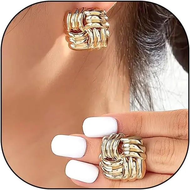 Chunky Gold Statement Stud Earrings for Women Fashion Irregular Grain Geometric Dangle Drop Earrings Lightweight Earrings Jewelry Gift