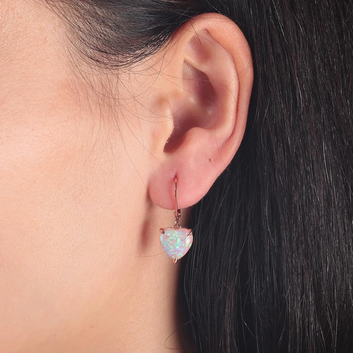 CiNily Heart Opal Earrings Leverback Drop Earrings for Women Hypoallergenic, Pendant Earrings 14K White Gold/Rose Gold Dangle Earrings Opal Hoops Birthday Wedding Mothers Day Jewelry Gifts
