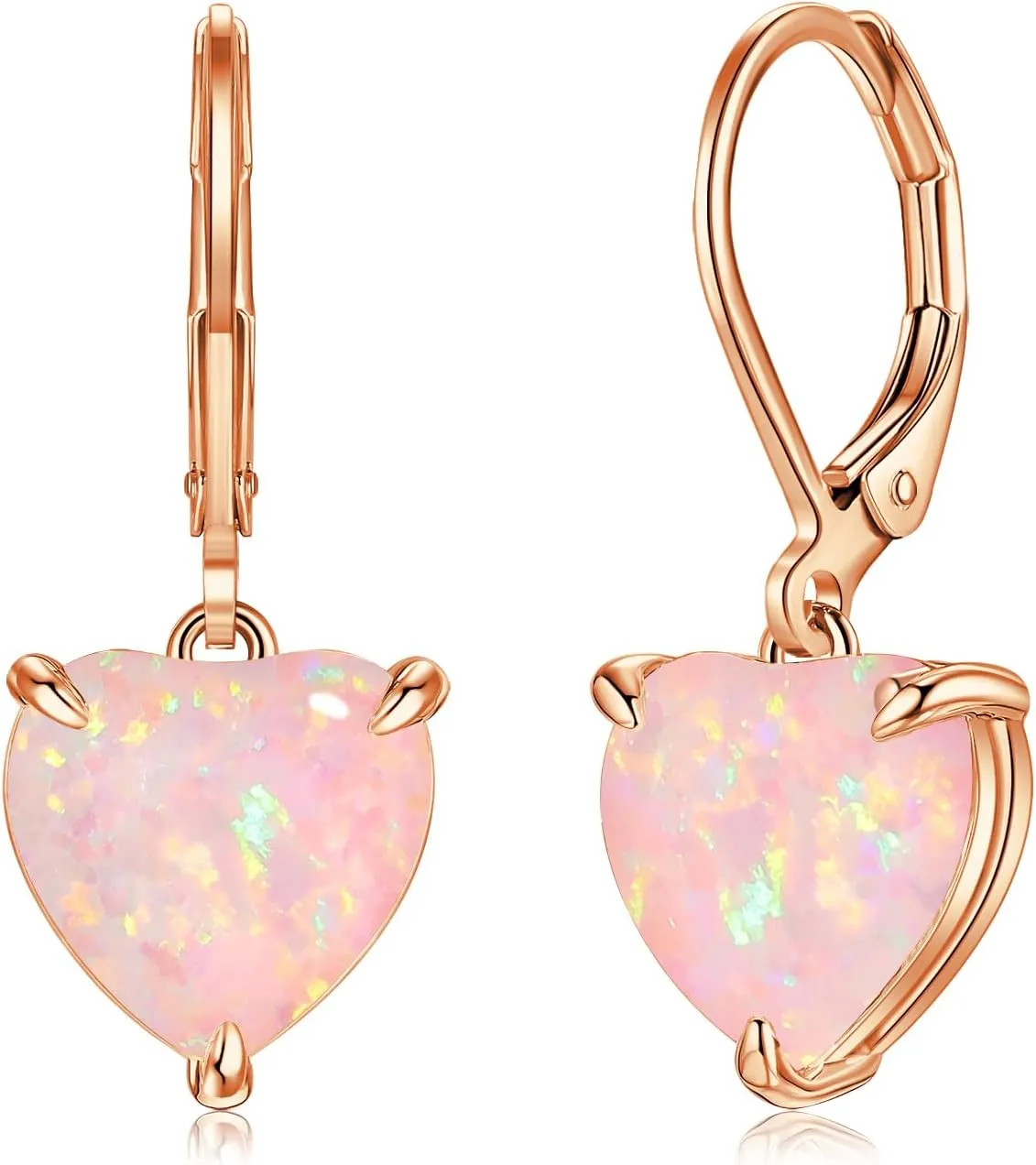 CiNily Heart Opal Earrings Leverback Drop Earrings for Women Hypoallergenic, Pendant Earrings 14K White Gold/Rose Gold Dangle Earrings Opal Hoops Birthday Wedding Mothers Day Jewelry Gifts