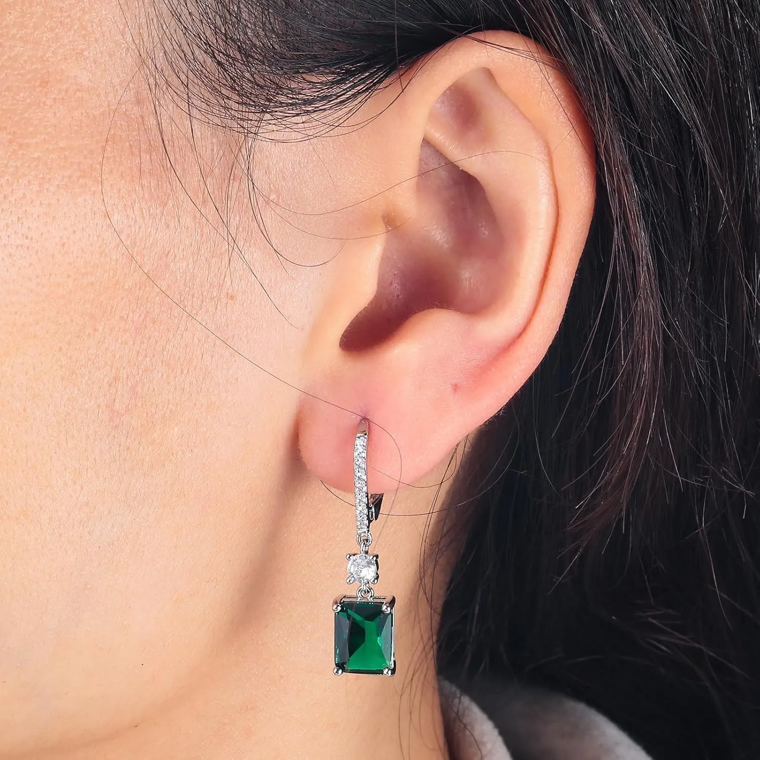 CiNily Rectangular-cut Drop Dangle Earrings for Women Hypoallergenic, Multi-color Cubic Zirconia Earrings Diamond Dangle Earrings Jewelry Gifts for Mothers Day 14K White Gold