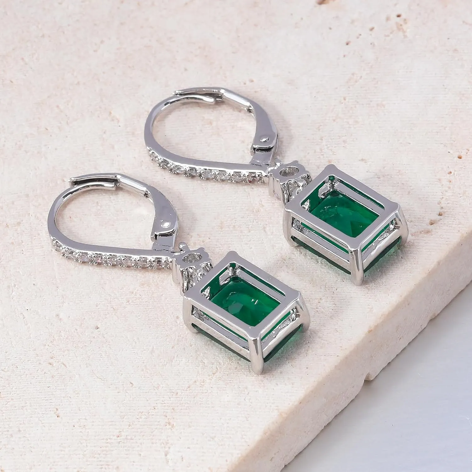CiNily Rectangular-cut Drop Dangle Earrings for Women Hypoallergenic, Multi-color Cubic Zirconia Earrings Diamond Dangle Earrings Jewelry Gifts for Mothers Day 14K White Gold