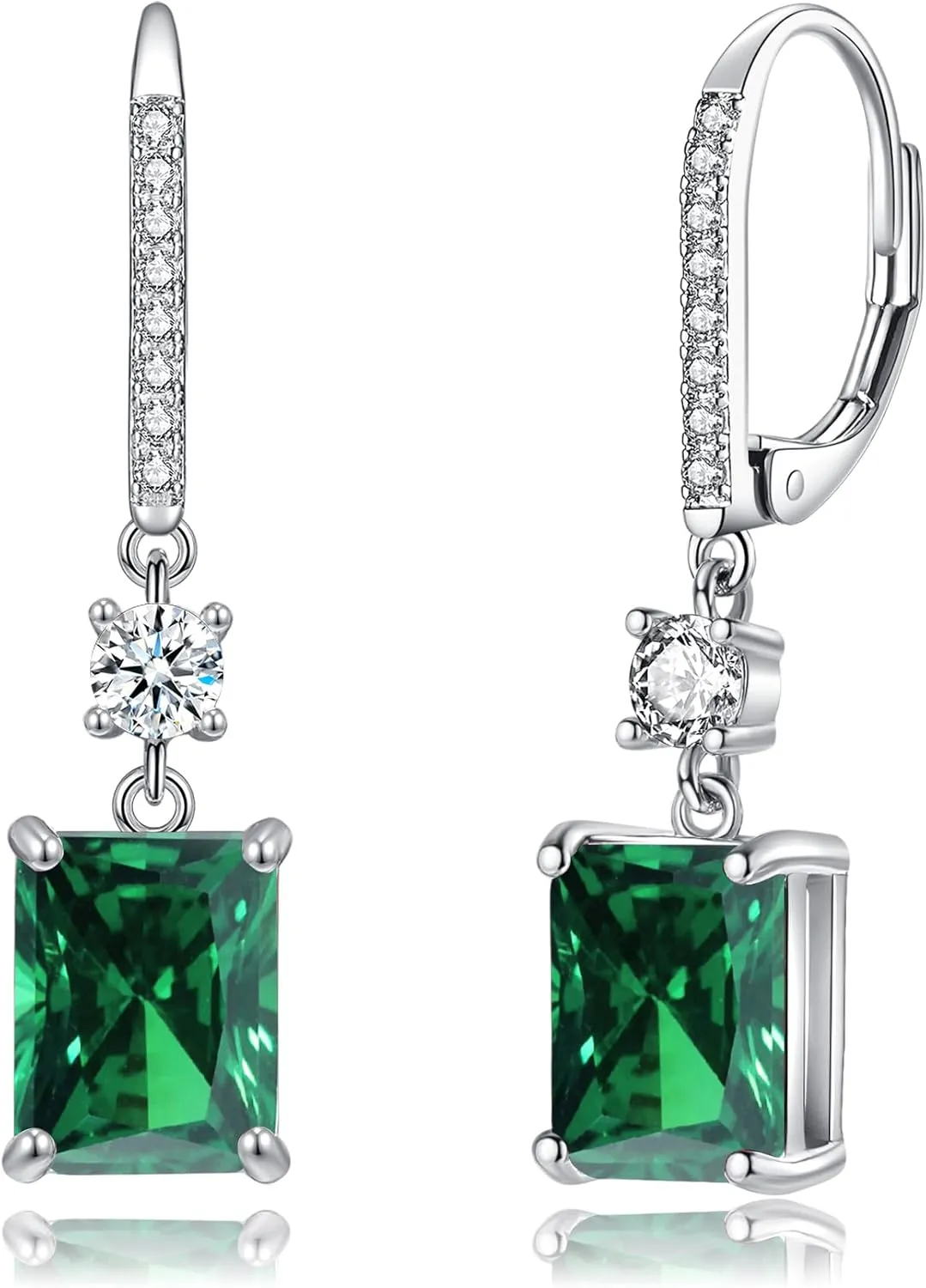 CiNily Rectangular-cut Drop Dangle Earrings for Women Hypoallergenic, Multi-color Cubic Zirconia Earrings Diamond Dangle Earrings Jewelry Gifts for Mothers Day 14K White Gold