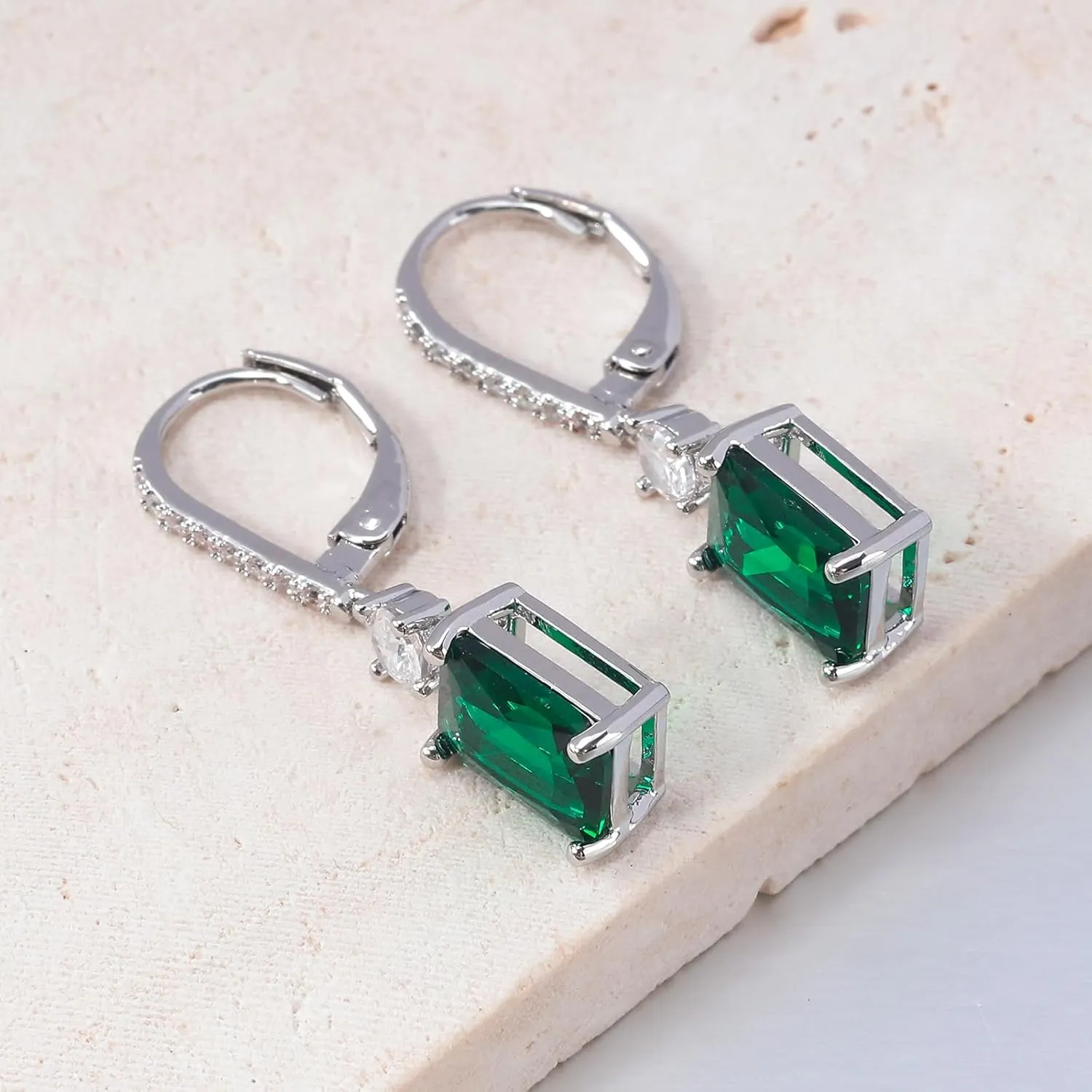 CiNily Rectangular-cut Drop Dangle Earrings for Women Hypoallergenic, Multi-color Cubic Zirconia Earrings Diamond Dangle Earrings Jewelry Gifts for Mothers Day 14K White Gold
