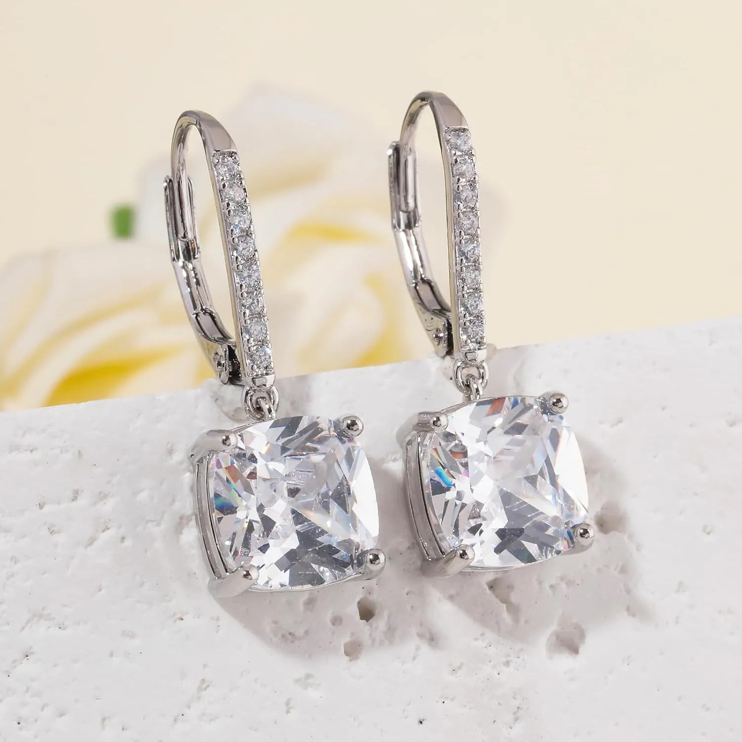 CiNily Square-cut Drop Dangle Earrings for Women Hypoallergenic, Multi-color Cubic Zirconia Earrings Diamond Dangle Earrings Jewelry Gifts for Mothers Day 14K White Gold, Yellow Gold, Rose Gold