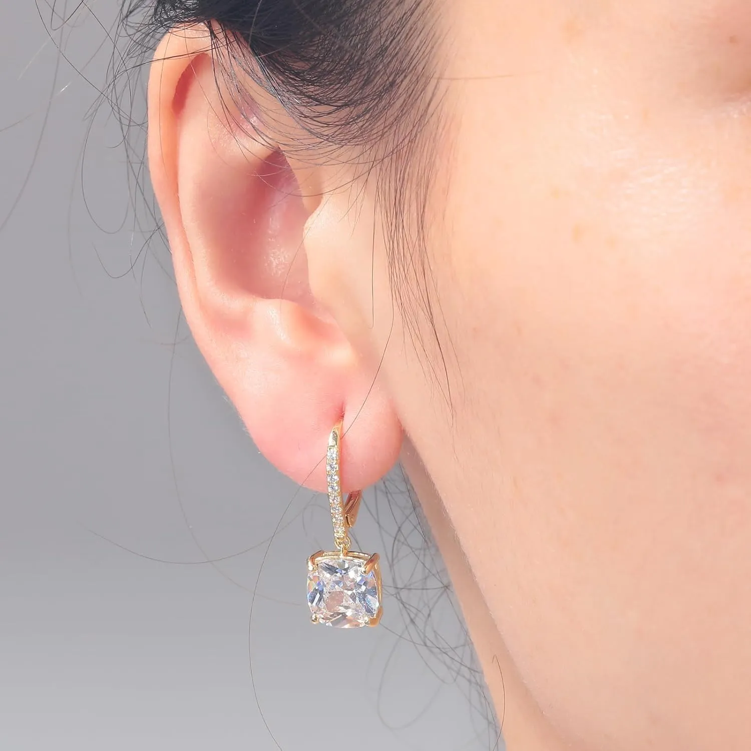 CiNily Square-cut Drop Dangle Earrings for Women Hypoallergenic, Multi-color Cubic Zirconia Earrings Diamond Dangle Earrings Jewelry Gifts for Mothers Day 14K White Gold, Yellow Gold, Rose Gold