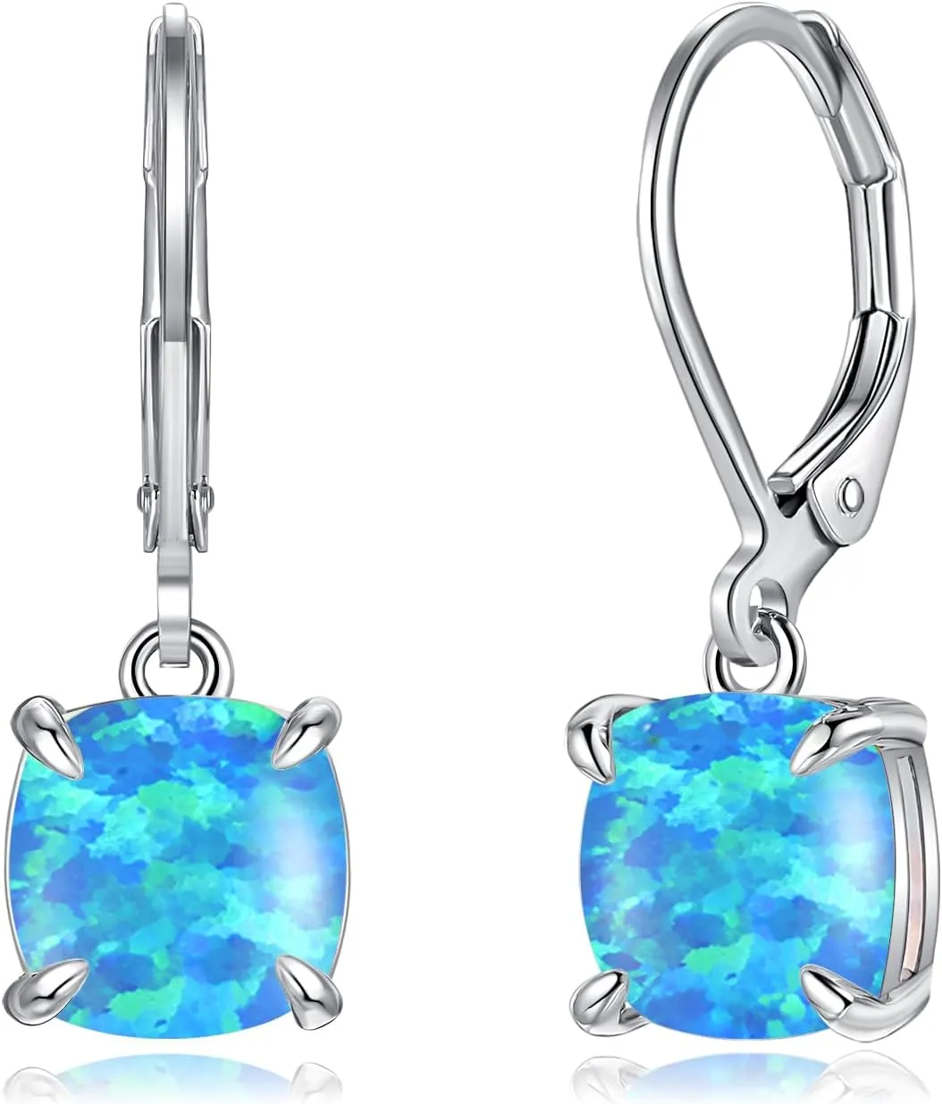 CiNily Square-Cut Opal Earrings Leverback Drop Earrings for Women Hypoallergenic, Pendant Earrings 14K White Gold/Gold Dangle Earrings Opal Hoops Birthday Wedding Mothers Day Jewelry Gifts