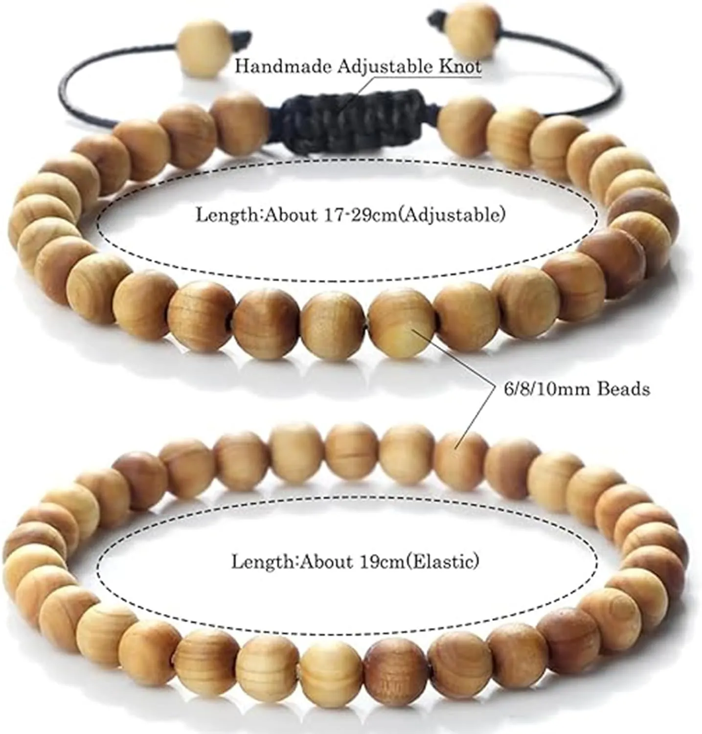 Cliff Cypress Wooden Beads Bracelets for Women Men Handmade Beaded Bracelets 6/8/10mm