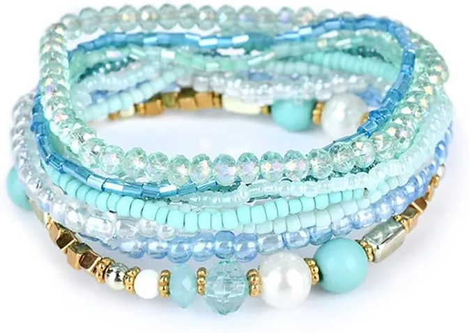 COLORFUL BLING Handmade Bohemian Multilayer Stackable Seed Beaded Bracelets for Women Bohemian Strand Bangle Statement Multicolor Jewelry