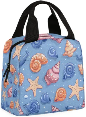 Coral Starfish Seashell Lunch Bag Ocean Nautical Tote Lunch Bag Reusable Lunch Box Leakproof Cooler Bag