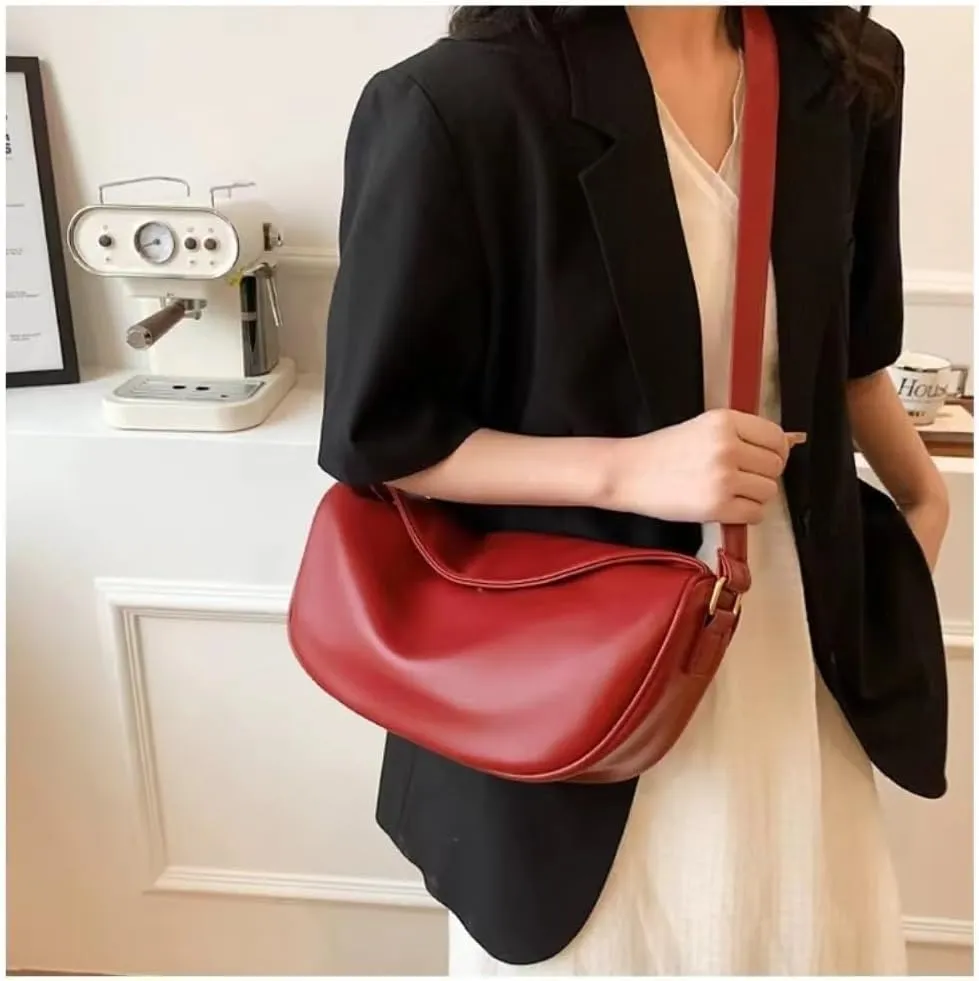 Crossbody Bag for Women Large PU Leather Shoulder Purse Casual Hobo Crossbody Handbag Crescent Bags Satchel Dumpling Bag