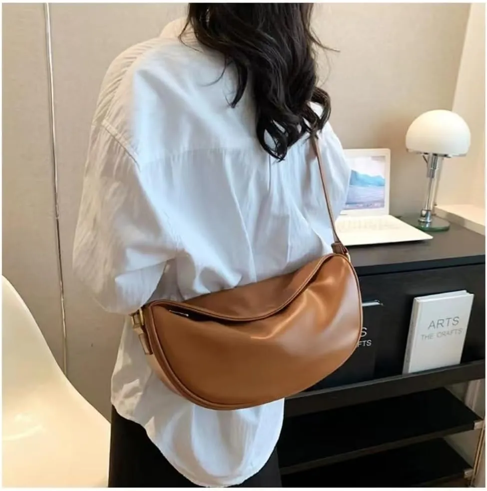 Crossbody Bag for Women Large PU Leather Shoulder Purse Casual Hobo Crossbody Handbag Crescent Bags Satchel Dumpling Bag