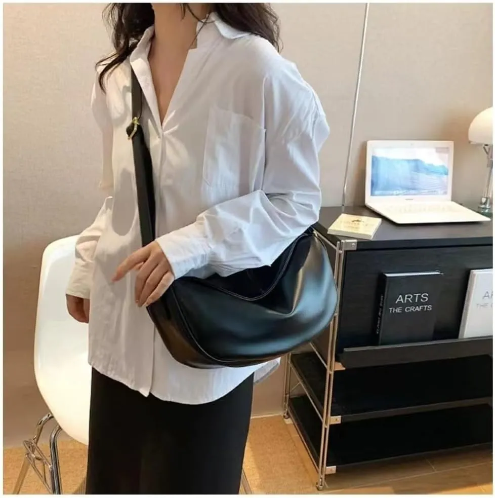 Crossbody Bag for Women Large PU Leather Shoulder Purse Casual Hobo Crossbody Handbag Crescent Bags Satchel Dumpling Bag
