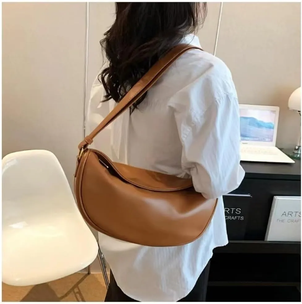 Crossbody Bag for Women Large PU Leather Shoulder Purse Casual Hobo Crossbody Handbag Crescent Bags Satchel Dumpling Bag