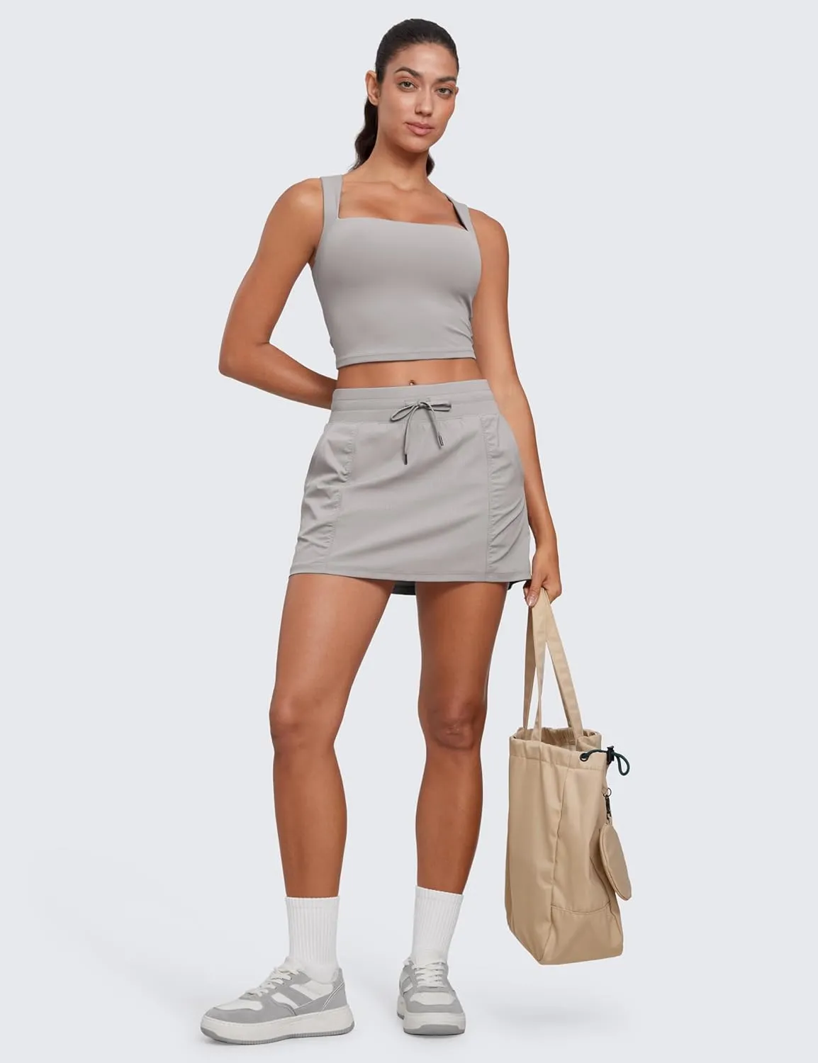 CRZ YOGA Lightweight High Waisted Skirts for Women Golf Casual Athletic Drawstring Skort with Side Pockets