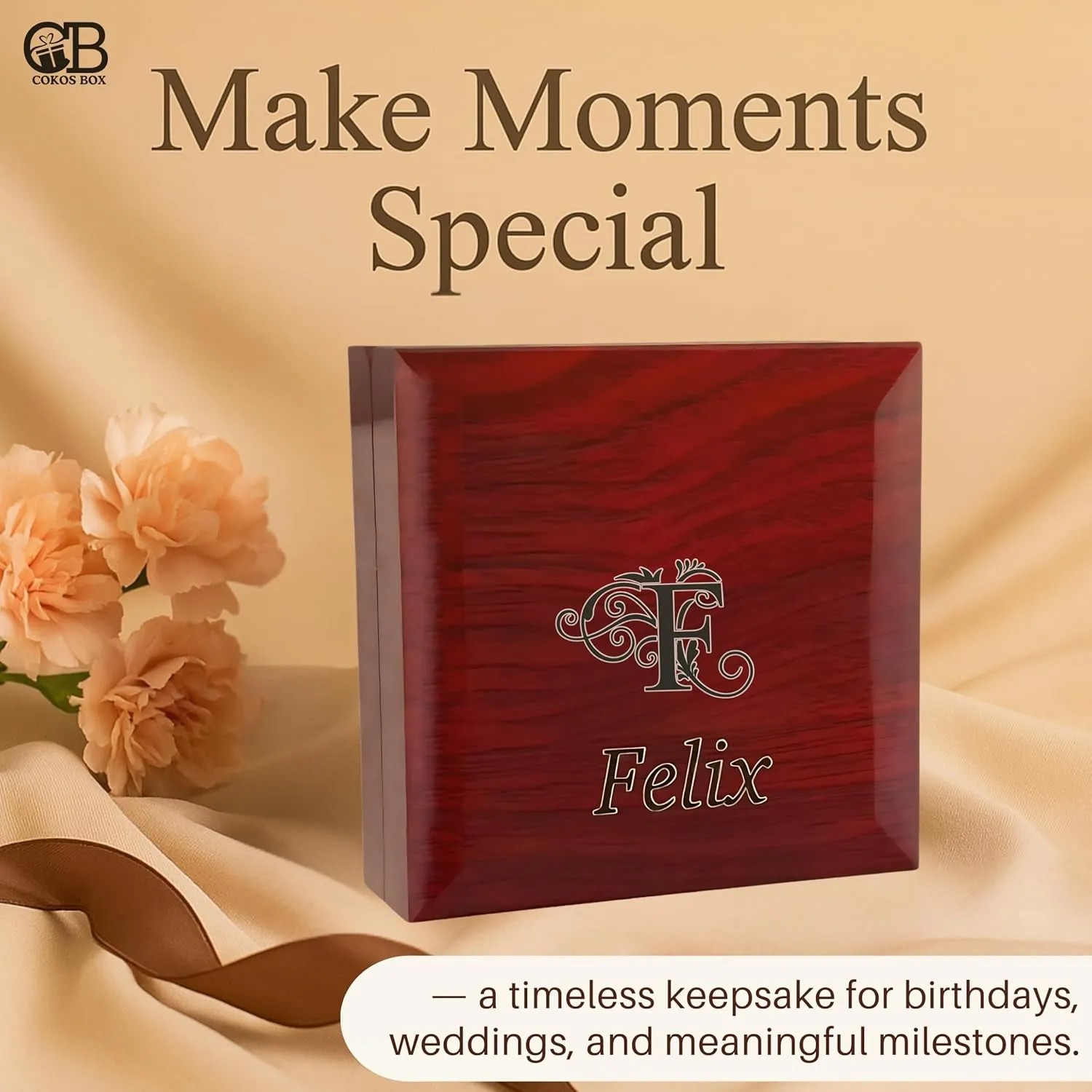 Custom Engraved Necklace Gift Box, Small Jewelry Display Case with Light for Bracelet, Earrings, Chains Presentation  Personalized Wooden Box for Gifts, Mahogany Custom Initials