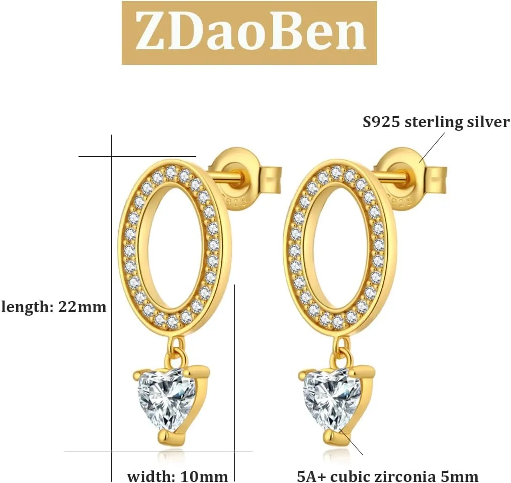 Dainty Dangle Drop Earrings for Women, 18K White Gold Plated Small Tear Drop Dangle Stud Earrings 925 Sterling Silver Cubic Zirconia Drop Earrings Hypoallergenic Earrings