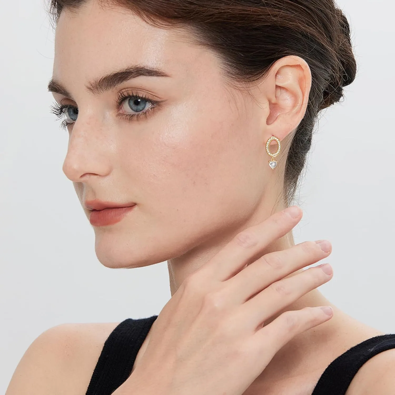 Dainty Dangle Drop Earrings for Women, 18K White Gold Plated Small Tear Drop Dangle Stud Earrings 925 Sterling Silver Cubic Zirconia Drop Earrings Hypoallergenic Earrings