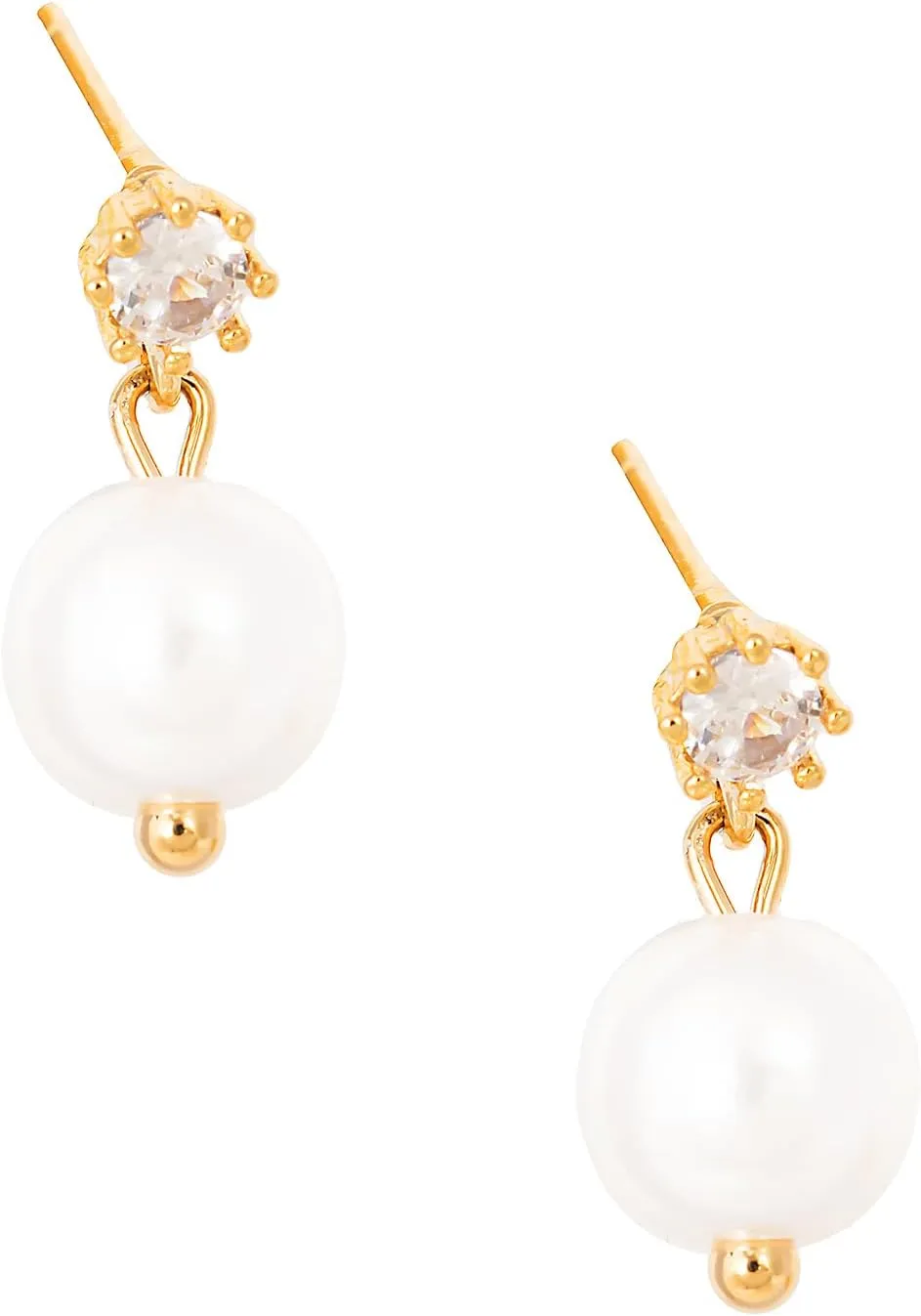 Dainty Pearl Drop Earrings for Women, 18K Gold Plated Hypoallergenic Stud Earrings with Cubic Zirconia, Gift for Her