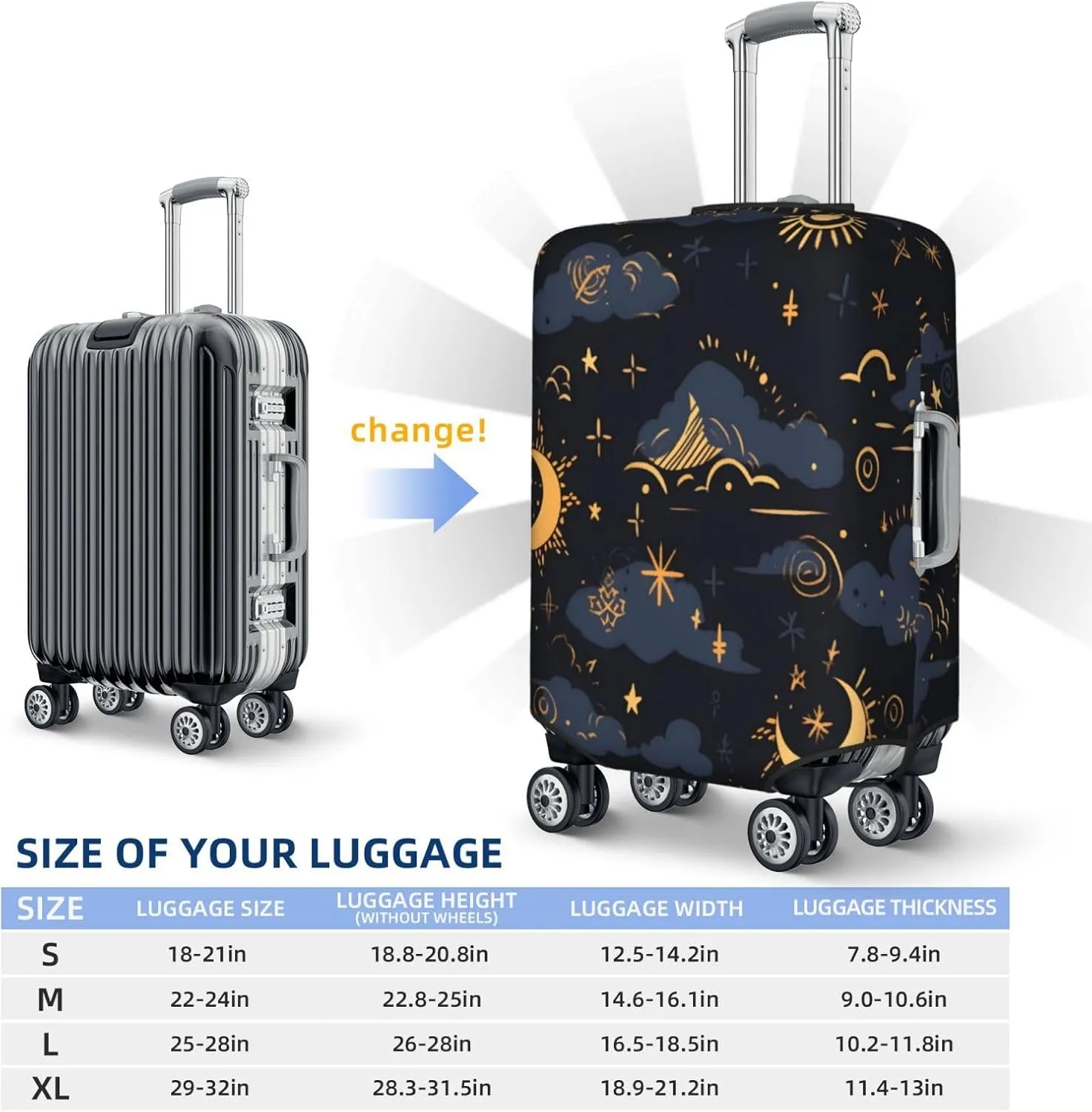 Dark Night Golden Starry Sky Element Moon And Stars Luggage Cover Suitcase Cover Protector Travel Suitcase Cover