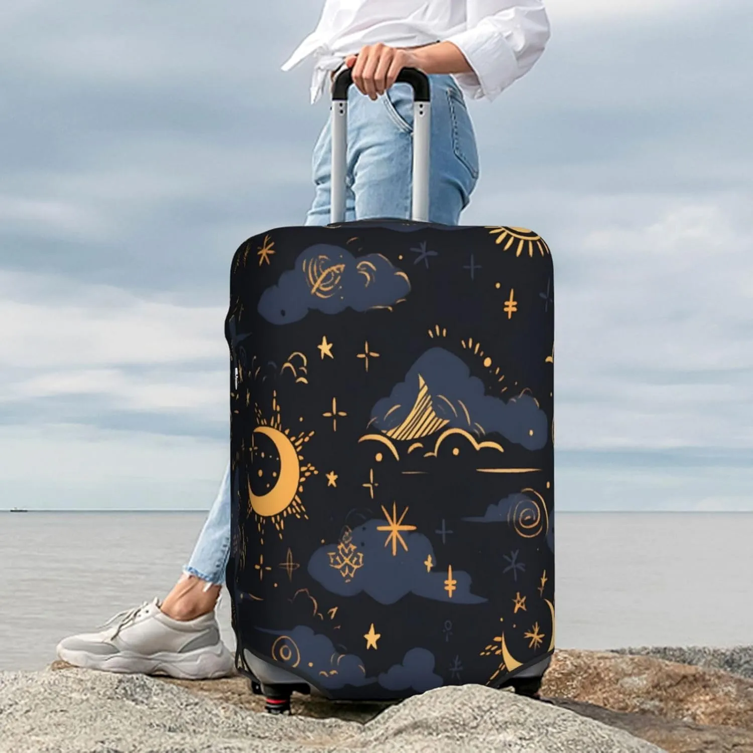 Dark Night Golden Starry Sky Element Moon And Stars Luggage Cover Suitcase Cover Protector Travel Suitcase Cover
