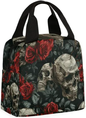 Day of The Dead Skull Lunch Bag Rose Skull Tote Lunch Bag Reusable Lunch Box Leakproof Cooler Bag