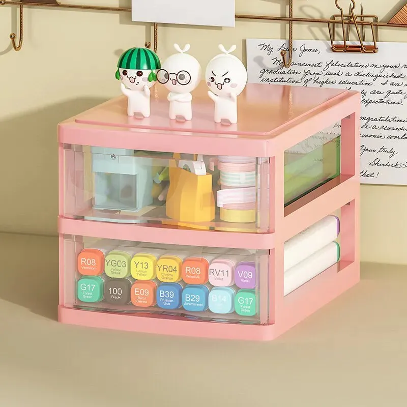 Desktop Storage Box with Drawers Office Desk Organizer for Cosmetics Stationery and Debris