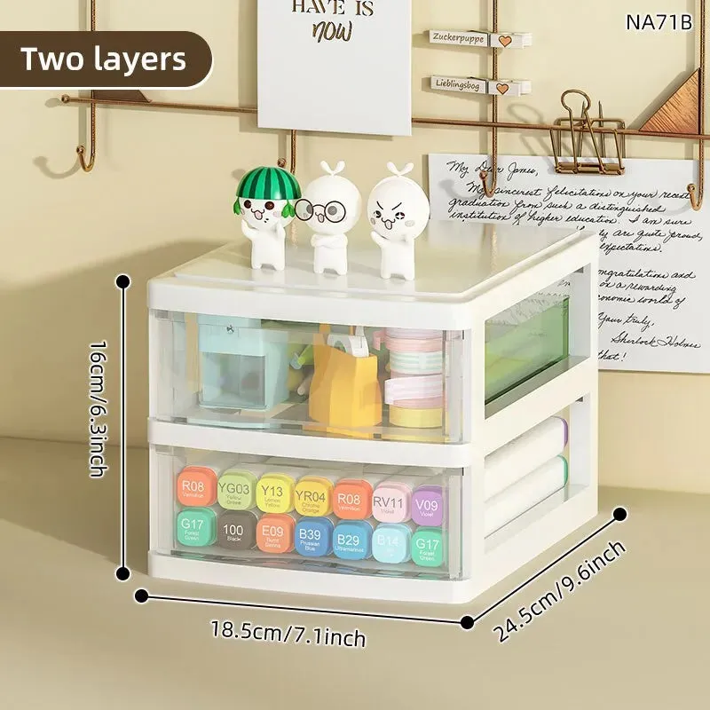 Desktop Storage Box with Drawers Office Desk Organizer for Cosmetics Stationery and Debris