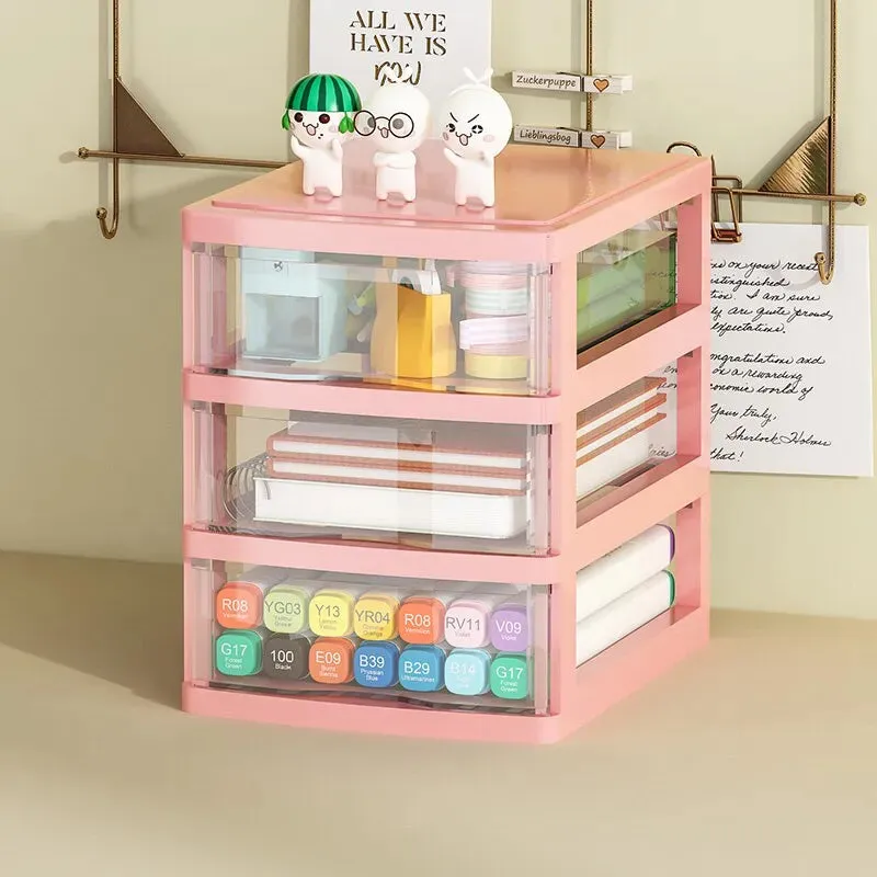 Desktop Storage Box with Drawers Office Desk Organizer for Cosmetics Stationery and Debris