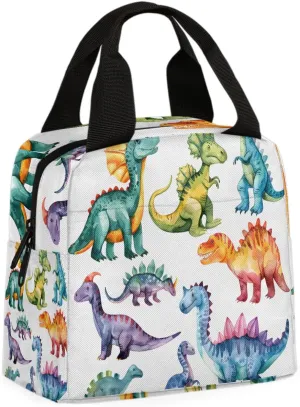 Dinosaur Cartoon Lunch Bag Watercolor Dinosaurs Tote Lunch Bag Reusable Lunch Box Leakproof Cooler Bag