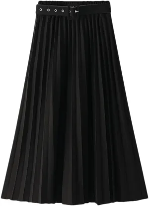 Disimlarl Women's High Waist Pleated Skirts with Belted Spring Simple Elegant Office Midi Long Skirt