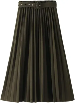 Disimlarl Women's High Waist Pleated Skirts with Belted Spring Simple Elegant Office Midi Long Skirt