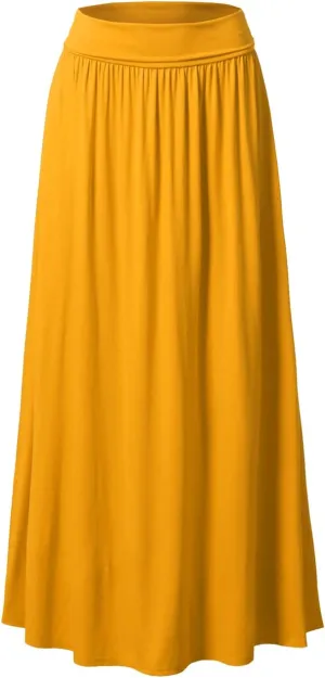 DOUBLJU Casual High Waisted Maxi Skirts Elastic Wide Waist Band Flare Ruffle Ankle Length Skirts for Womens with Plus Size