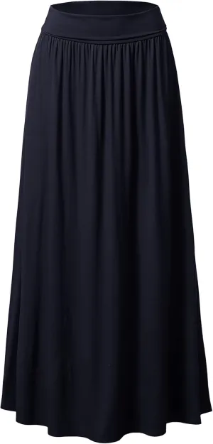 DOUBLJU Casual High Waisted Maxi Skirts Elastic Wide Waist Band Flare Ruffle Ankle Length Skirts for Womens with Plus Size