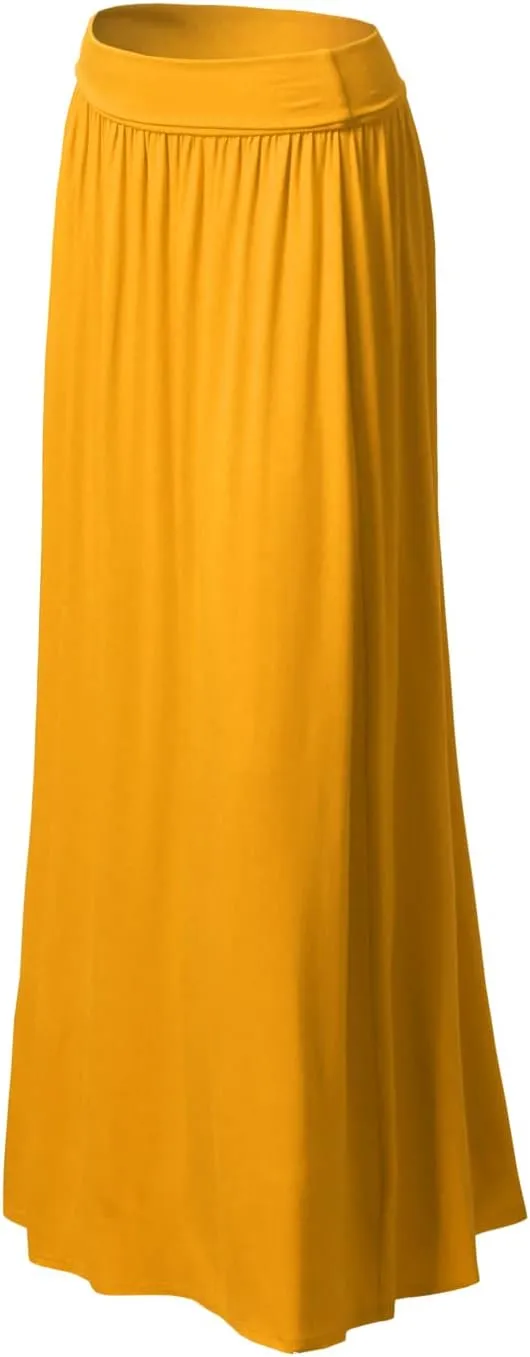 DOUBLJU Casual High Waisted Maxi Skirts Elastic Wide Waist Band Flare Ruffle Ankle Length Skirts for Womens with Plus Size