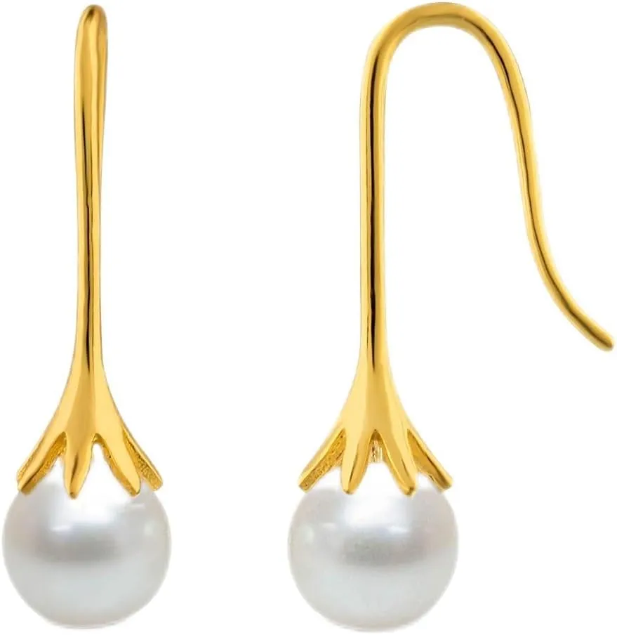 Earring For Women 925 Sterling Silver Gold Plated Pearl Drop Dangle Earring Modern & Trendy Wedding Party Gift