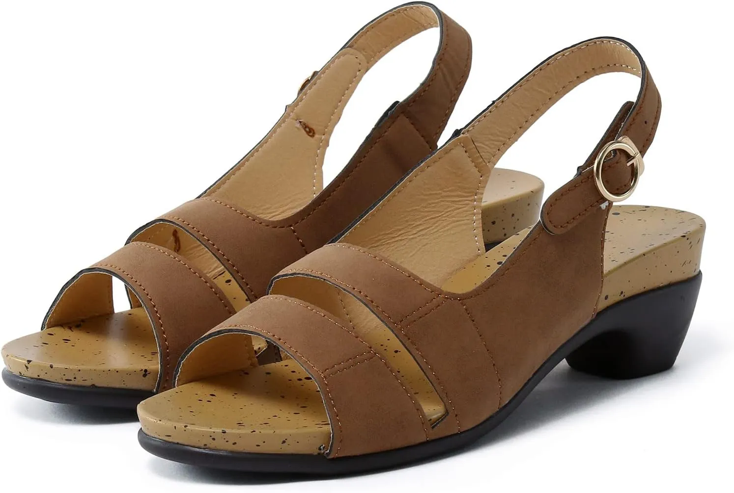 Eduavar Sandals for Women Dressy Summer, Heeled Sandals for Women Fashion Open Toe Low Heel Sandals Shoes with Buckle Strap