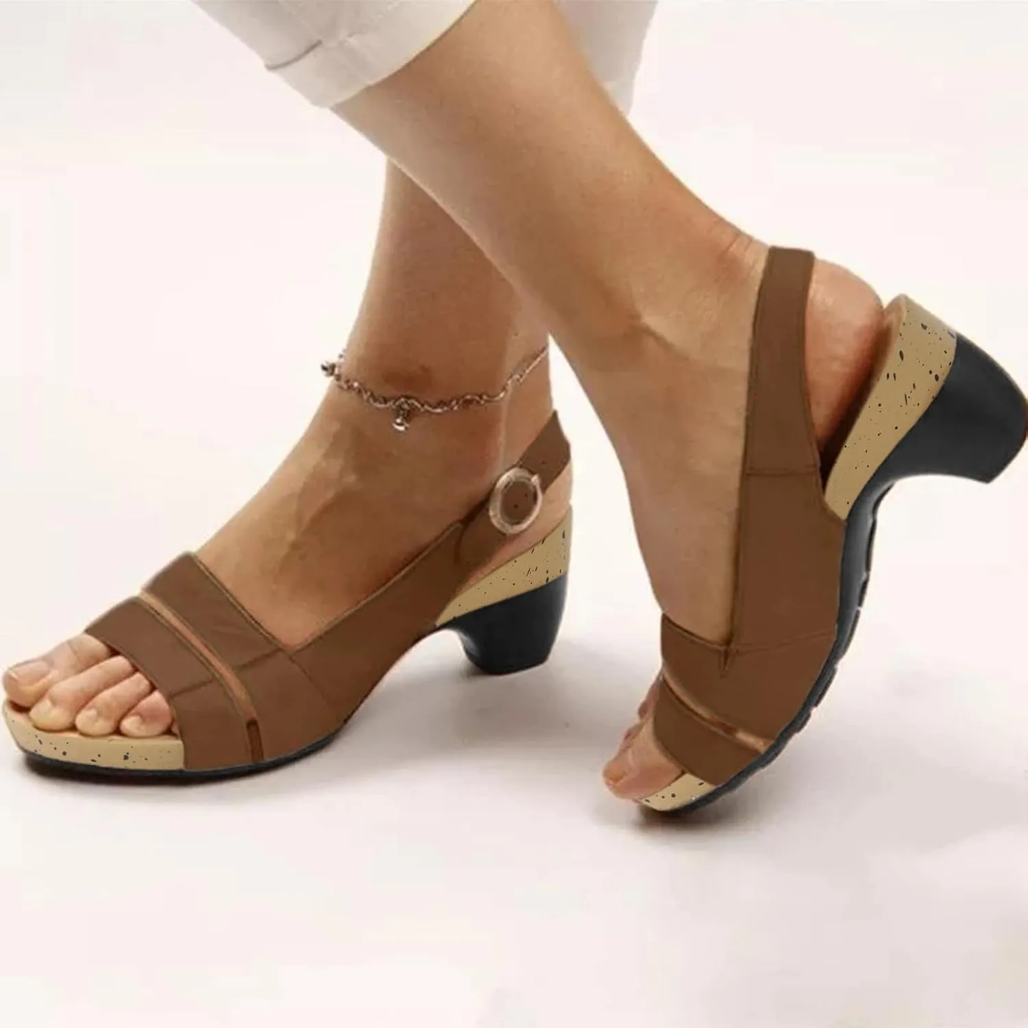 Eduavar Sandals for Women Dressy Summer, Heeled Sandals for Women Fashion Open Toe Low Heel Sandals Shoes with Buckle Strap