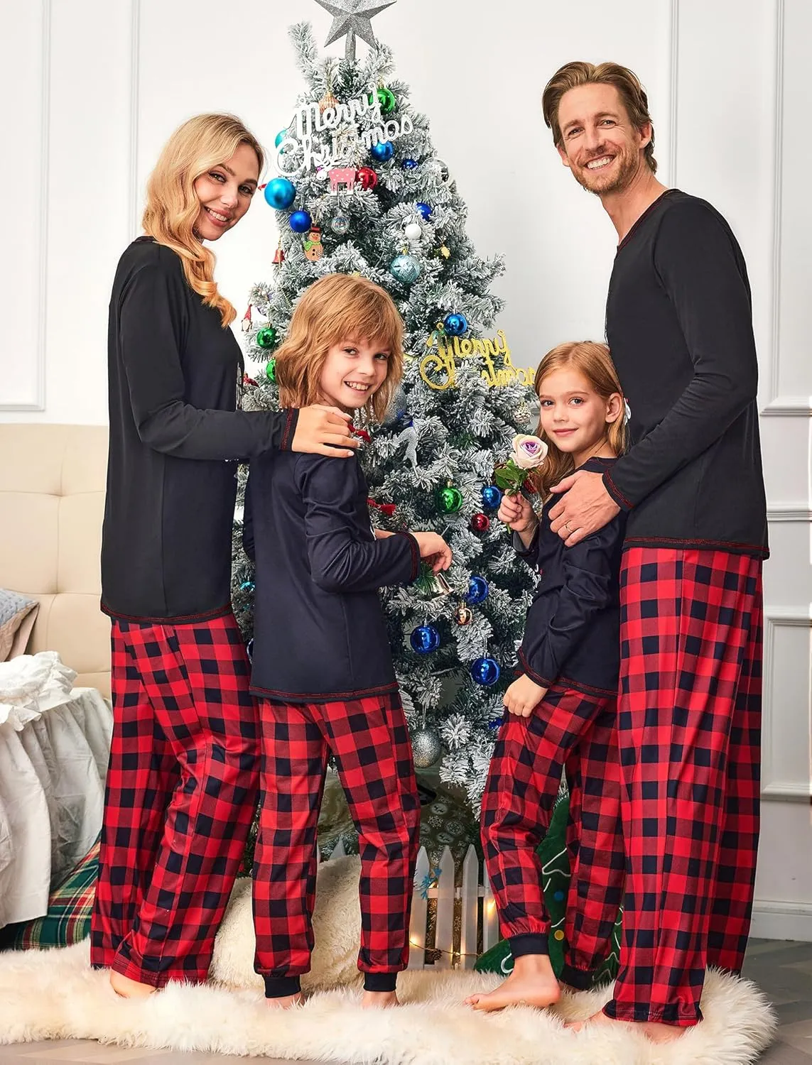 Ekouaer Matching Family Sets Christmas Pajamas Set Xmas PJS Sleepwear Soft Christmas Matching Jammies