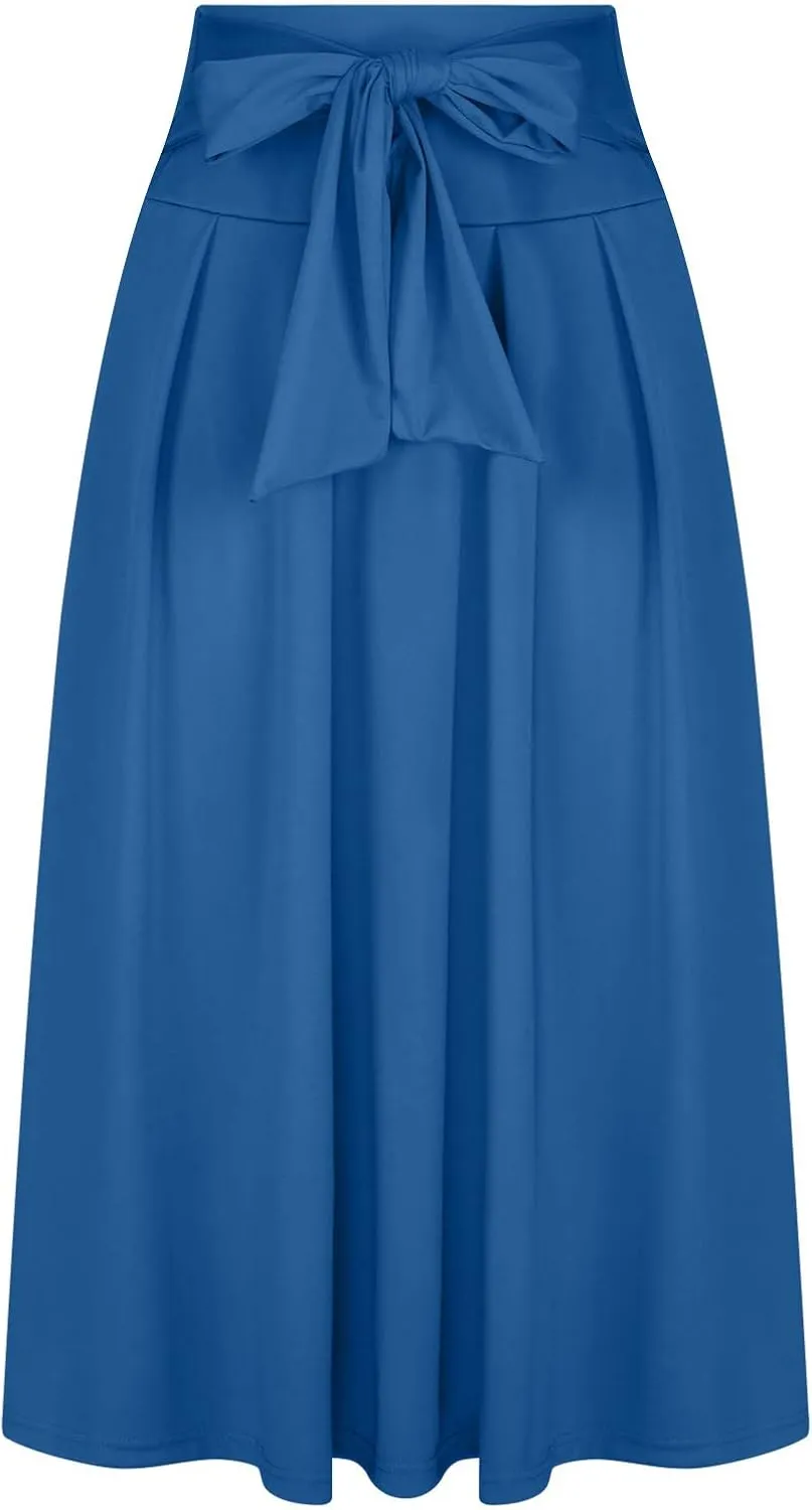 Elegant High Waisted Skirts for Women Elastic A Line Flared Skirt Stretchy Pleated Midi Skirts Ankle Length Skirt