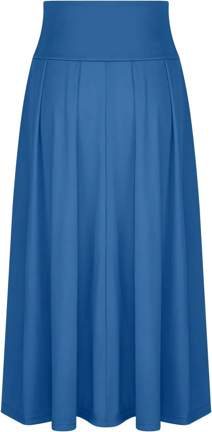 Elegant High Waisted Skirts for Women Elastic A Line Flared Skirt Stretchy Pleated Midi Skirts Ankle Length Skirt