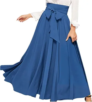Elegant High Waisted Skirts for Women Elastic A Line Flared Skirt Stretchy Pleated Midi Skirts Ankle Length Skirt