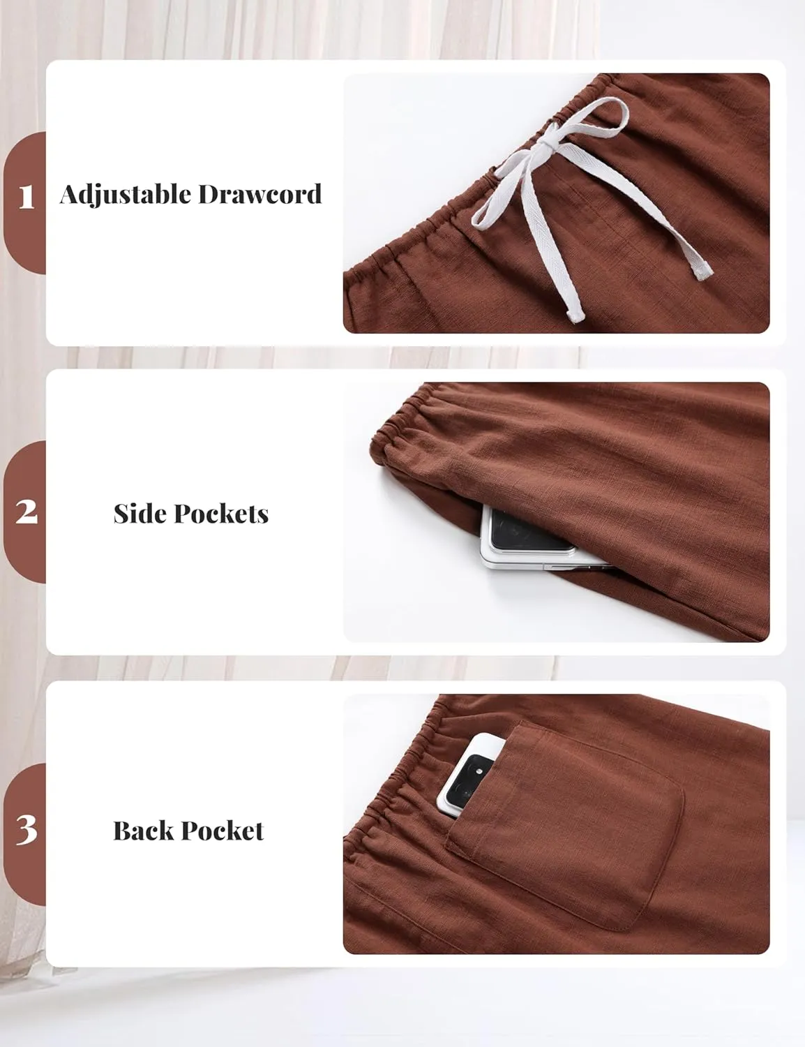 EsheSy Womens Cotton Linen Mini Skirts Drawcord Waist Short A-Line Skirts with Pockets