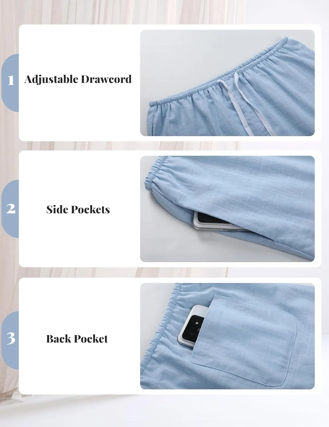EsheSy Womens Cotton Linen Mini Skirts Drawcord Waist Short A-Line Skirts with Pockets